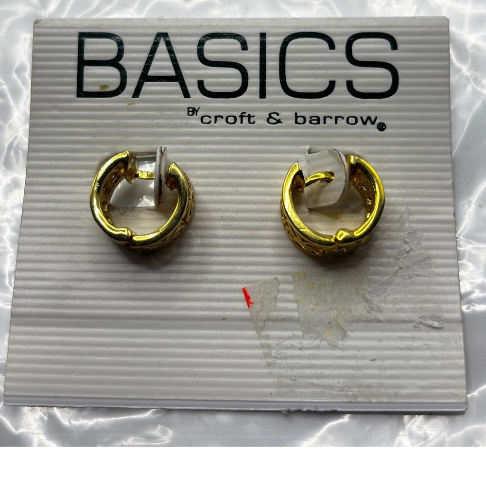 Croft & Barrow Hoop Earrings Womens OS Gold Filigree Huggie Click-Top Hinge